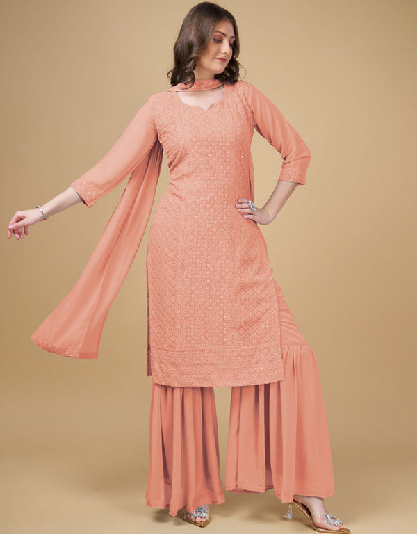 trendy orange georgette traditional function wear readymade suit collection with orange georgette rt9016-185261 Front View