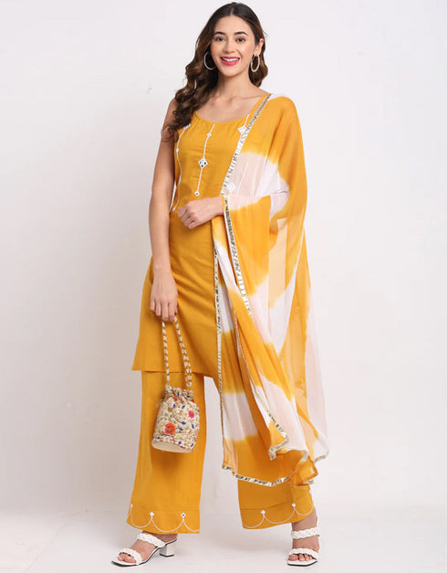stylish yellow pure cambric cotton trendy fashioner readymade suit collection with yellow pure cotton rt9029-185352 Front View