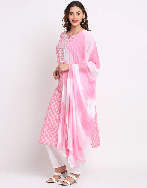 chic pink pure cambric cotton trendy fashioner readymade suit collection with white pure cotton rt9029-185353 Back View