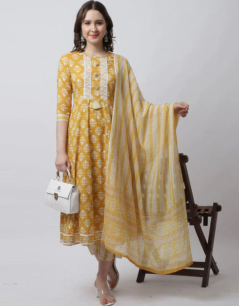 trendy mustard pure cambric cotton trendy fashioner readymade suit collection with mustard pure cambric cotton rt9030-185354 Front View