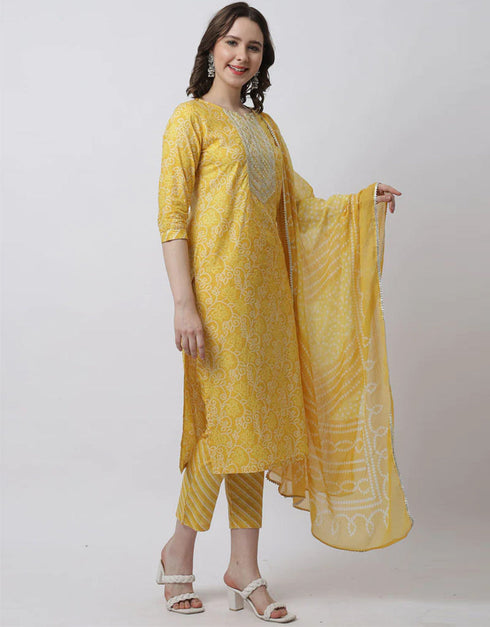 elegant mustard pure cambric cotton trendy fashioner readymade suit collection with mustard pure cambric cotton rt9030-185355 Back View