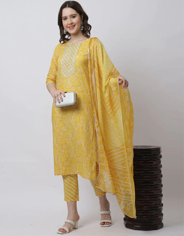 elegant mustard pure cambric cotton trendy fashioner readymade suit collection with mustard pure cambric cotton rt9030-185355 Front View