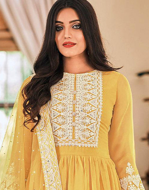 trendy yellow georgette trendy fashioner pakistani trouser salwar suit collection with yellow georgette rt9033-185364 Close-up View
