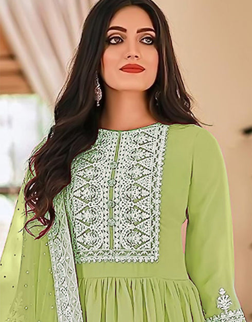 elegant green georgette trendy fashioner pakistani trouser salwar suit collection with green georgette rt9033-185365 Close-up View