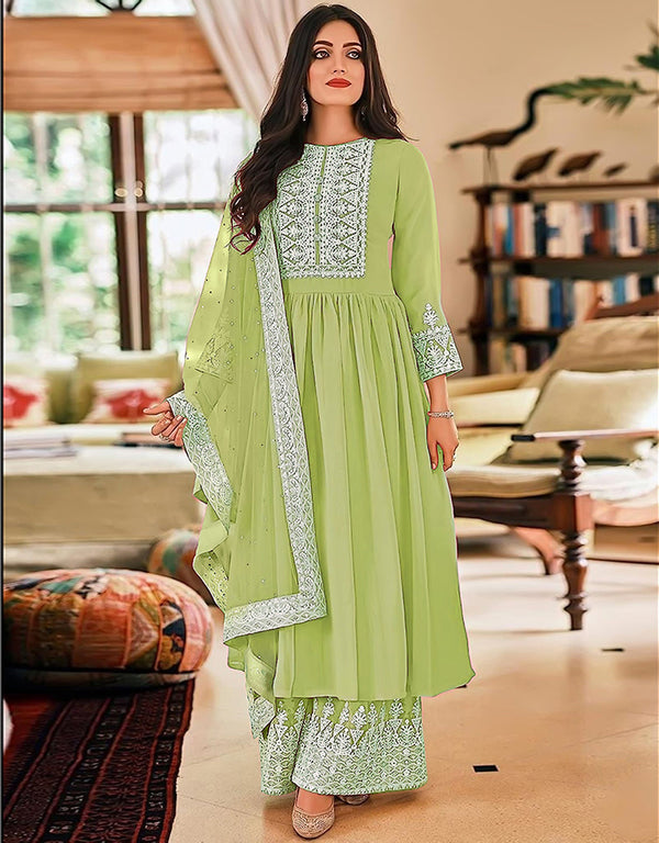 elegant green georgette trendy fashioner pakistani trouser salwar suit collection with green georgette rt9033-185365 Front View