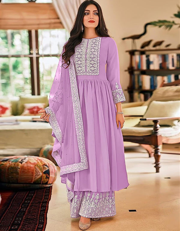glamorous purple georgette trendy fashioner pakistani trouser salwar suit collection with purple georgette rt9033-185370 Front View