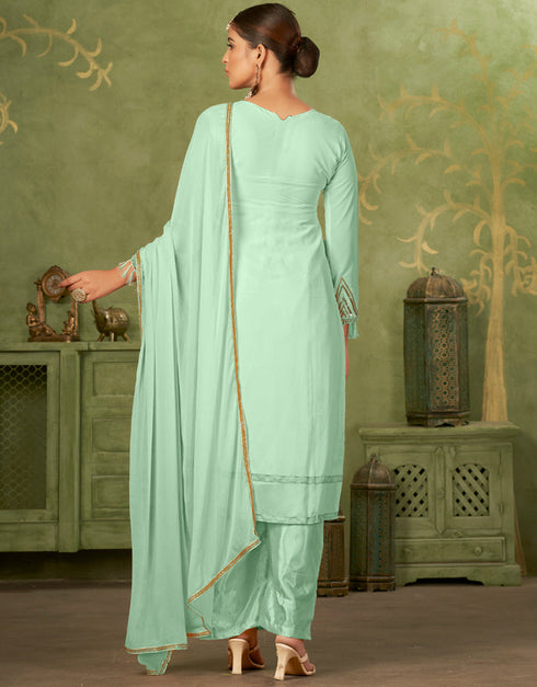 chic green georgette trendy fashioner pakistani trouser salwar suit collection with green santoon rt9034-185374 Front View