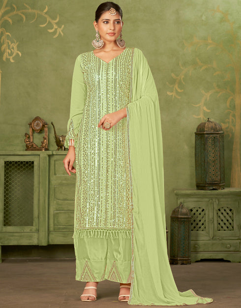 trendy green georgette trendy fashioner pakistani trouser salwar suit collection with green santoon rt9034-185375 Front View
