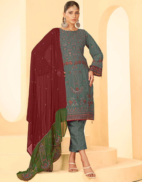 glamorous brown georgette trendy fashioner pakistani salwar suit collection with brown santoon rt9035-185381 Front View