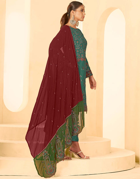 contemporary morepeach georgette trendy fashioner pakistani salwar suit collection with morepeach santoon rt9035-185382 Close-up View