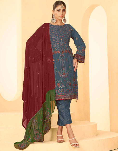 classy grey georgette trendy fashioner pakistani salwar suit collection with grey santoon rt9035-185383 Front View