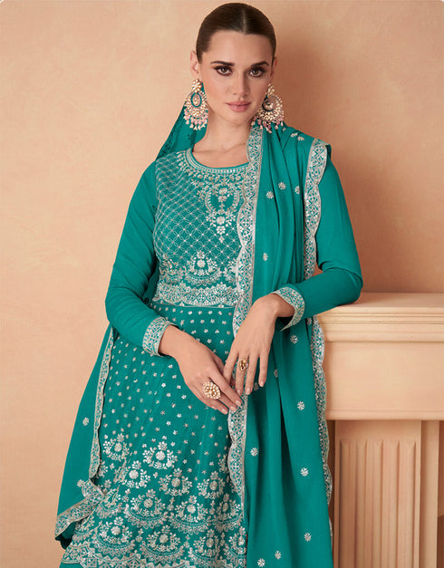 stylish mint premium chinon silk designer party wear georgette salwar suit collection with mint premium chinon silk rt9038-185393 Close-up View