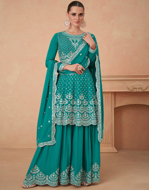 stylish mint premium chinon silk designer party wear georgette salwar suit collection with mint premium chinon silk rt9038-185393 Front View