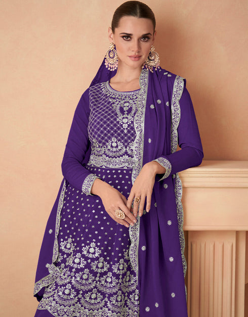 chic purple premium chinon silk designer party wear georgette salwar suit collection with purple premium chinon silk rt9038-185394 Close-up View