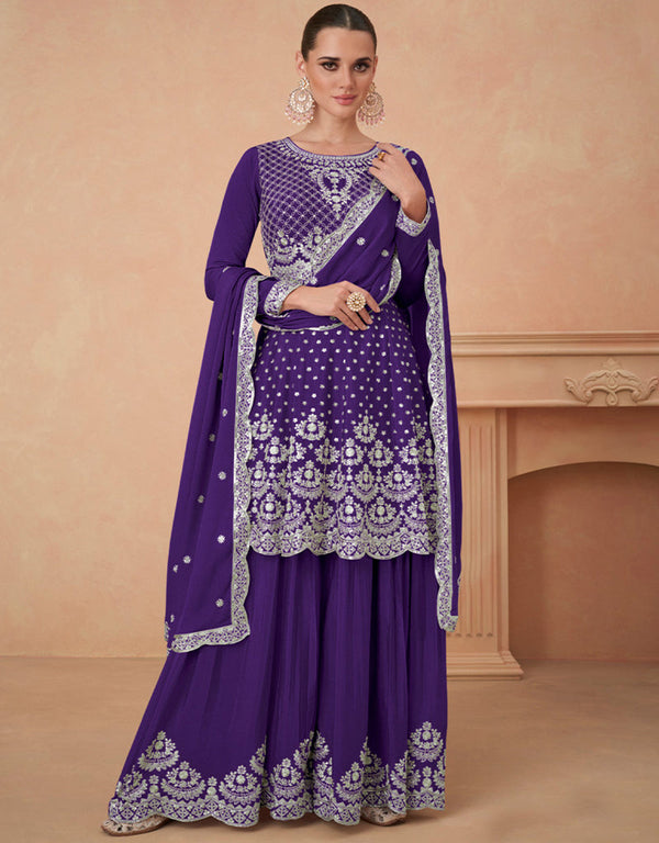 chic purple premium chinon silk designer party wear georgette salwar suit collection with purple premium chinon silk rt9038-185394 Front View