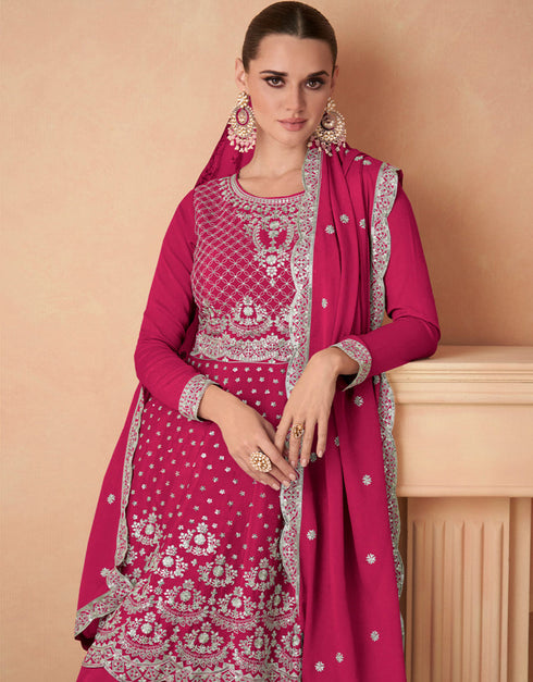 trendy rani pink premium chinon silk designer party wear georgette salwar suit collection with rani pink premium chinon silk rt9038-185395 Close-up View