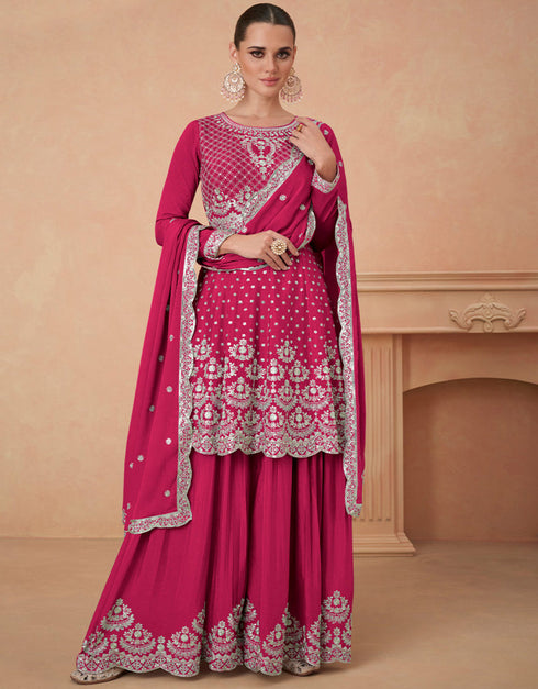 trendy rani pink premium chinon silk designer party wear georgette salwar suit collection with rani pink premium chinon silk rt9038-185395 Front View