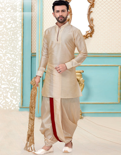 Cream Kurta Dhupion Silk Dhoti