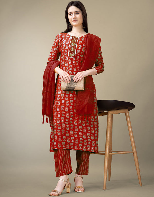 fashionable maroon rayon trendy fashioner readymade suit collection with maroon rayon rt9040-185401 Front View