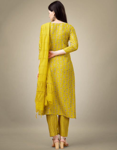 modern yellow rayon trendy fashioner readymade suit collection with yellow rayon rt9040-185403 Back View