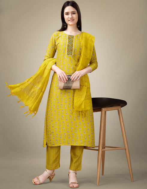 modern yellow rayon trendy fashioner readymade suit collection with yellow rayon rt9040-185403 Front View