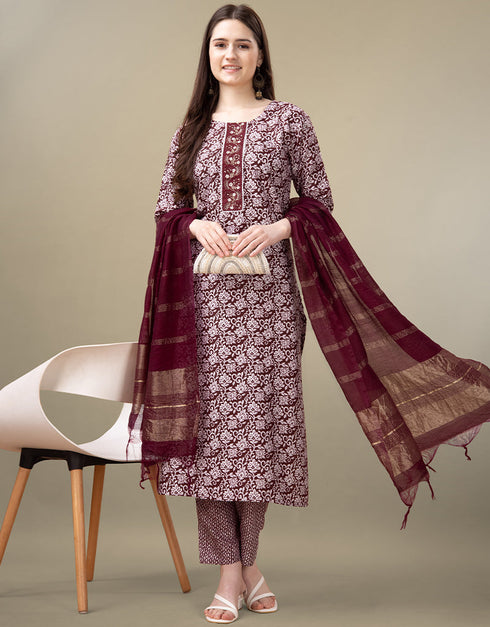 contemporary maroon rayon trendy fashioner readymade suit collection with maroon rayon rt9041-185406 Front View