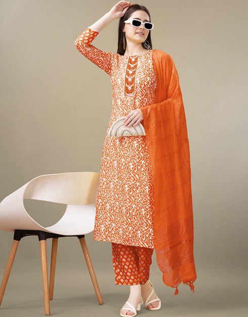 stylish orange rayon trendy fashioner readymade suit collection with orange rayon rt9042-185407 Close-up View