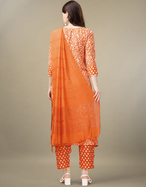 stylish orange rayon trendy fashioner readymade suit collection with orange rayon rt9042-185407 Back View