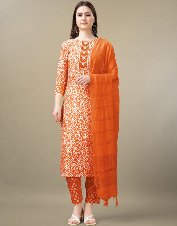 stylish orange rayon trendy fashioner readymade suit collection with orange rayon rt9042-185407 Front View