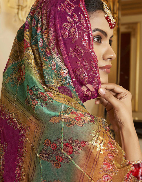 sleek rani pink pure viscose dola jacquard dyed designer party wear heavy salwar suit collection with rani pink pure dull santoon rt9049-185464 Front View