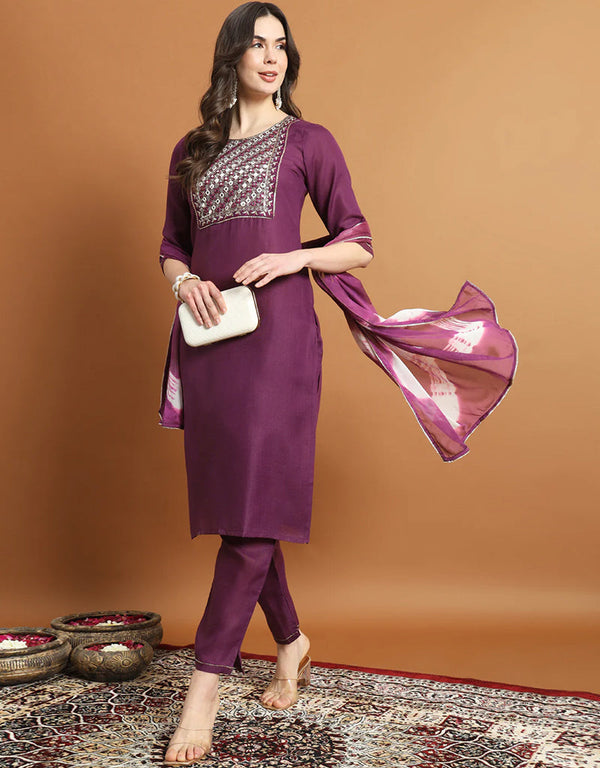 elegant purple cotton blend trendy fashioner readymade suit collection with purple silk blend rt9053-185471 Front View