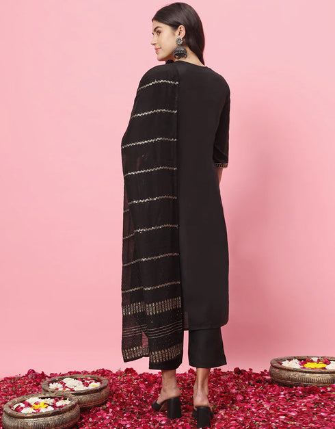 fashionable black cotton blend trendy fashioner readymade suit collection with black cotton blend rt9054-185472 Close-up View