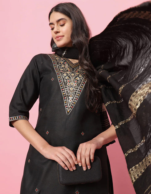 fashionable black cotton blend trendy fashioner readymade suit collection with black cotton blend rt9054-185472 Back View