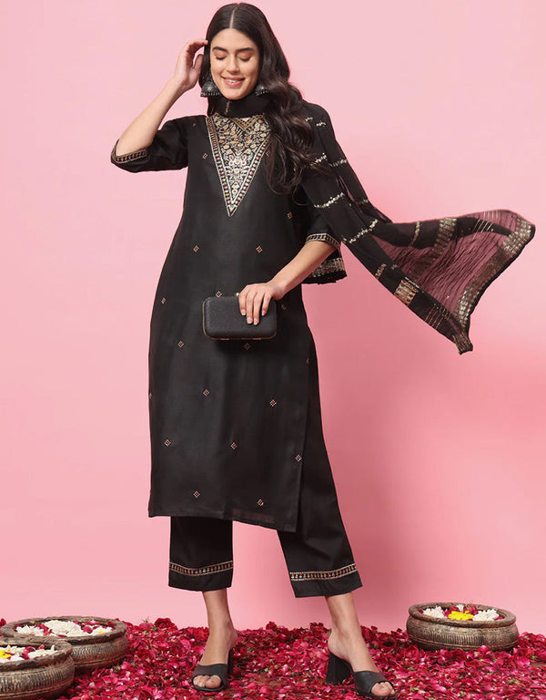 fashionable black cotton blend trendy fashioner readymade suit collection with black cotton blend rt9054-185472 Front View