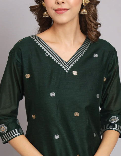 sophisticated green cotton silk trendy fashioner readymade suit collection with green cotton silk rt9055-185475 Side View