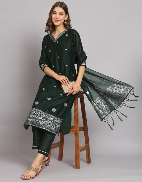 sophisticated green cotton silk trendy fashioner readymade suit collection with green cotton silk rt9055-185475 Front View