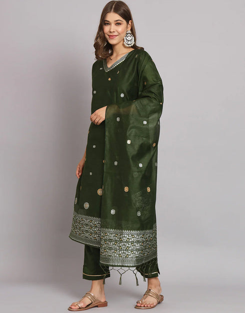 contemporary mehandi cotton silk trendy fashioner readymade suit collection with mehandi cotton silk rt9055-185477 Close-up View