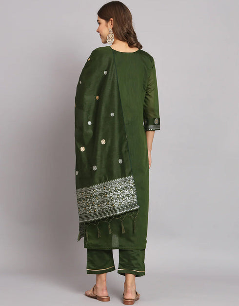 contemporary mehandi cotton silk trendy fashioner readymade suit collection with mehandi cotton silk rt9055-185477 Back View