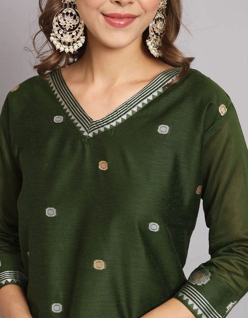 contemporary mehandi cotton silk trendy fashioner readymade suit collection with mehandi cotton silk rt9055-185477 Side View