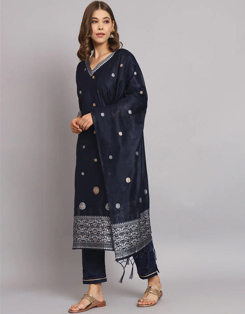 classy navy blue cotton silk trendy fashioner readymade suit collection with navy blue cotton silk rt9055-185478 Close-up View