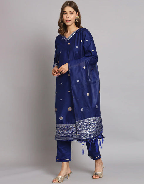 chic royal blue cotton silk trendy fashioner readymade suit collection with royal blue cotton silk rt9055-185480 Close-up View
