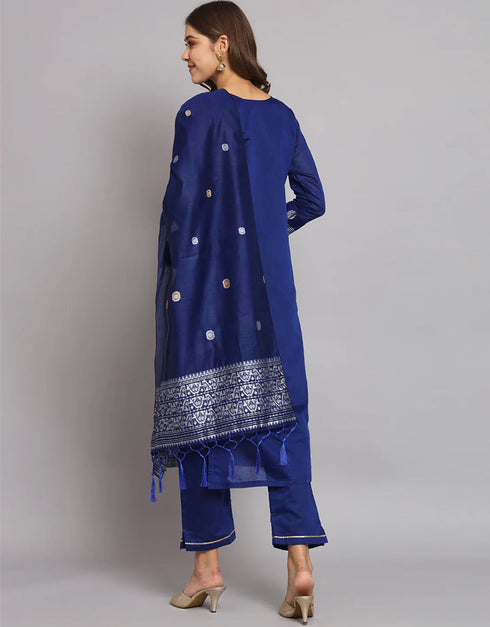 chic royal blue cotton silk trendy fashioner readymade suit collection with royal blue cotton silk rt9055-185480 Back View