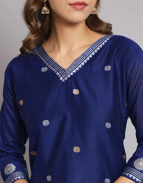 chic royal blue cotton silk trendy fashioner readymade suit collection with royal blue cotton silk rt9055-185480 Side View