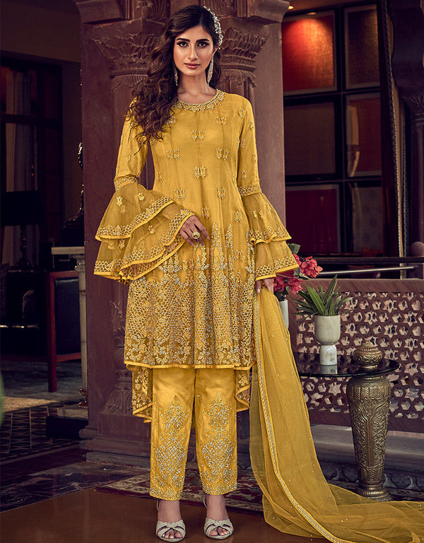 elegant yellow premium net designer party wear heavy salwar suit collection with yellow premium net rt9062-185518 Front View
