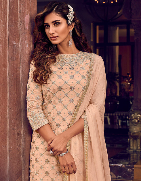 sleek peach krive georgette designer party wear heavy salwar suit collection with peach krive georgette rt9062-185520 Close-up View