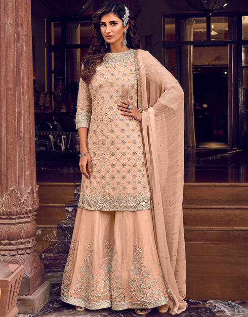 sleek peach krive georgette designer party wear heavy salwar suit collection with peach krive georgette rt9062-185520 Front View
