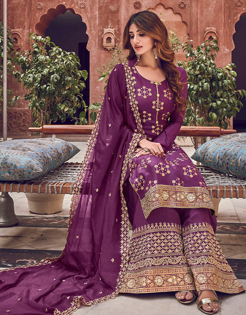 sophisticated sky blue pure dola jacquard designer party wear heavy salwar suit collection with purple pure dola rt9063-185522 Close-up View