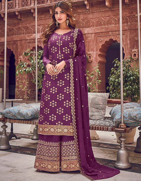 sophisticated sky blue pure dola jacquard designer party wear heavy salwar suit collection with purple pure dola rt9063-185522 Front View