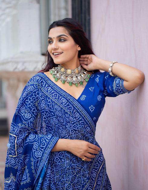 glamorous blue silk traditional wear women's heavy lehenga choli collection with blue silk rt9064-185523 Back View