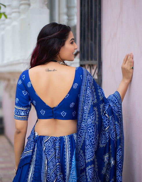 glamorous blue silk traditional wear women's heavy lehenga choli collection with blue silk rt9064-185523 Front View